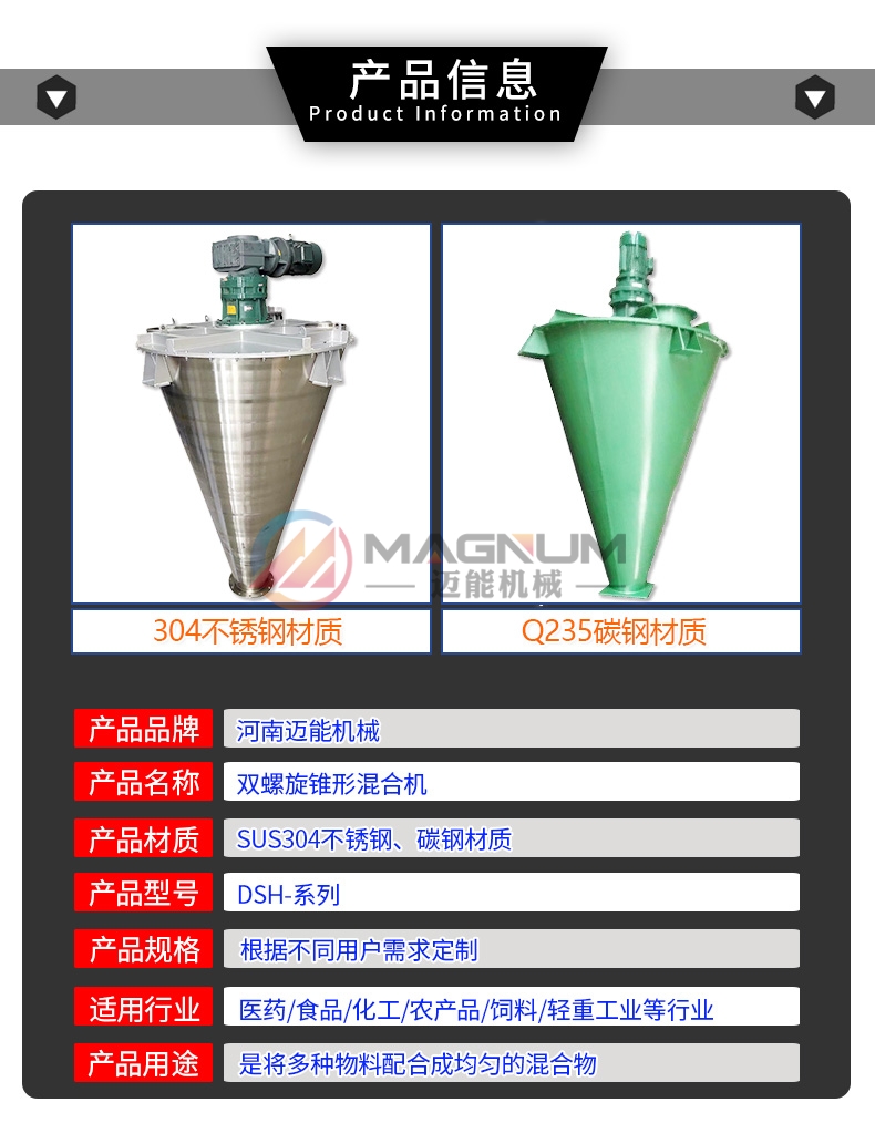 螺旋锥形混合机产品信息